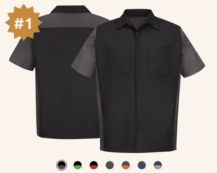 the front and back image of a two toned crew shirt
