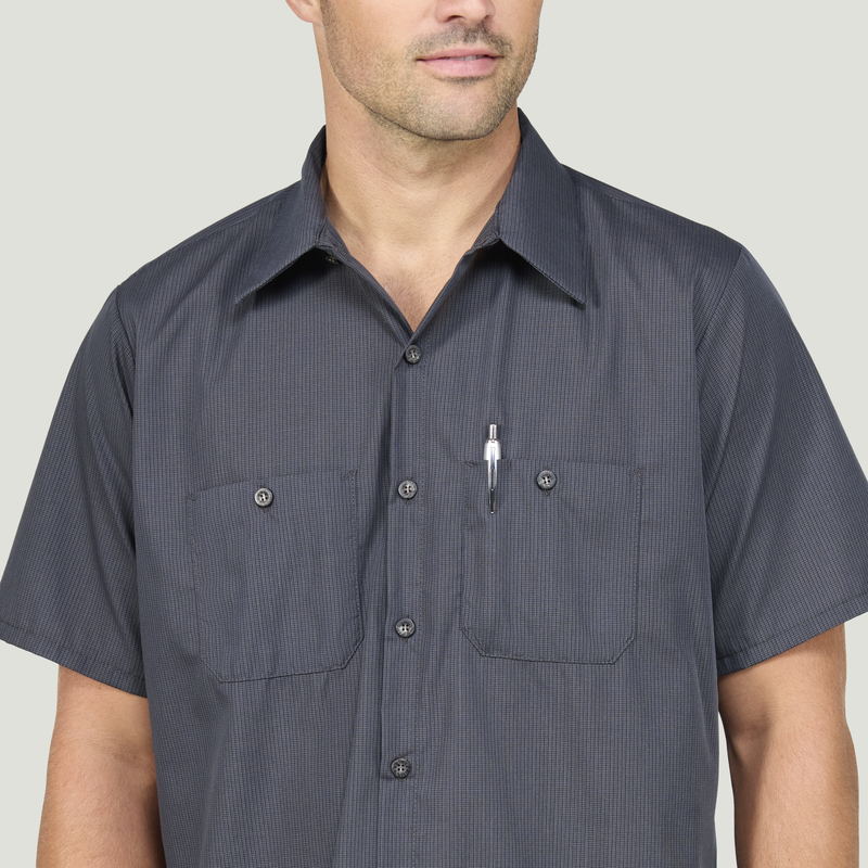 Men's Short Sleeve Geometric Microcheck Work Shirt image number 11
