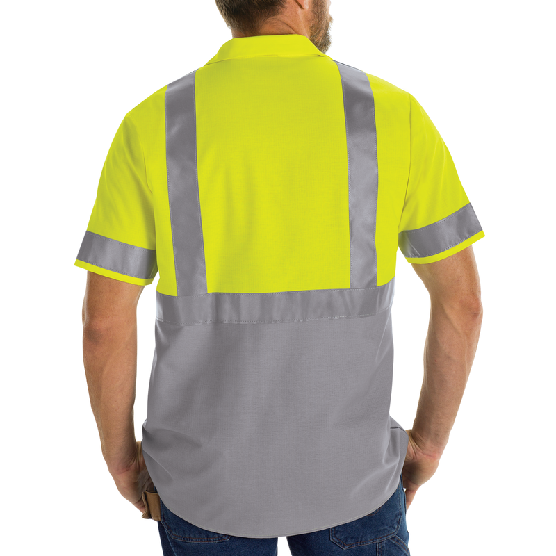 Men's High Visibility Short Sleeve Color Block Ripstop Work Shirt - Type R, Class 2 image number 5