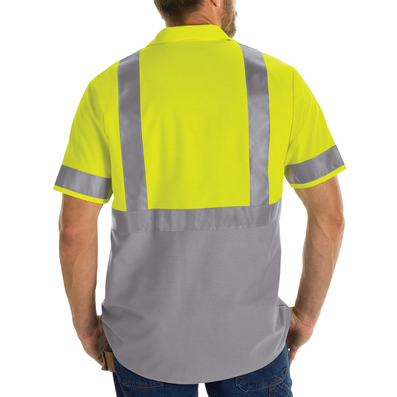 MEN'S HI-VISIBILITY SHORT SLEEVE COLOR BLOCK RIPSTOP WORK SHIRT - TYPE R, CLASS 2 image number 5