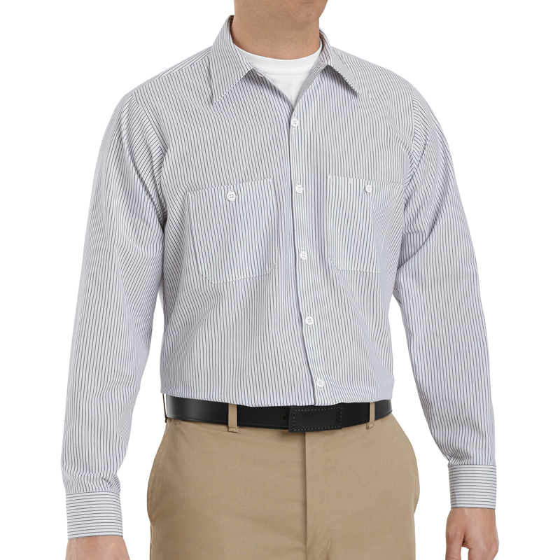 Men's Long Sleeve Industrial Striped Work Shirt image number 3