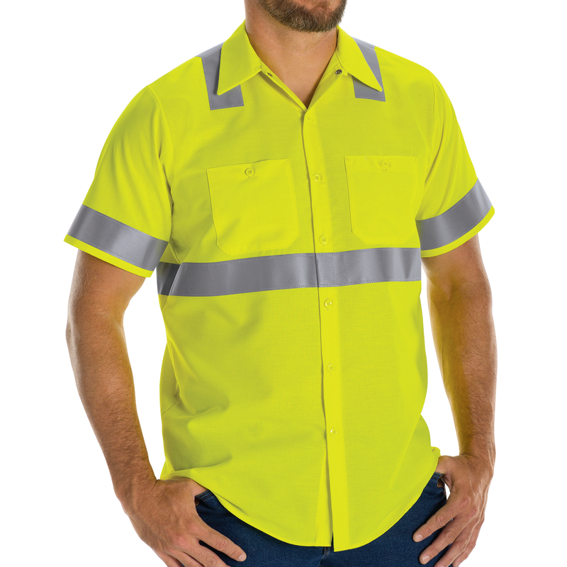 Men's Hi-Visibility Short Sleeve Ripstop Work Shirt - Type R, Class 2 | Red  Kap®