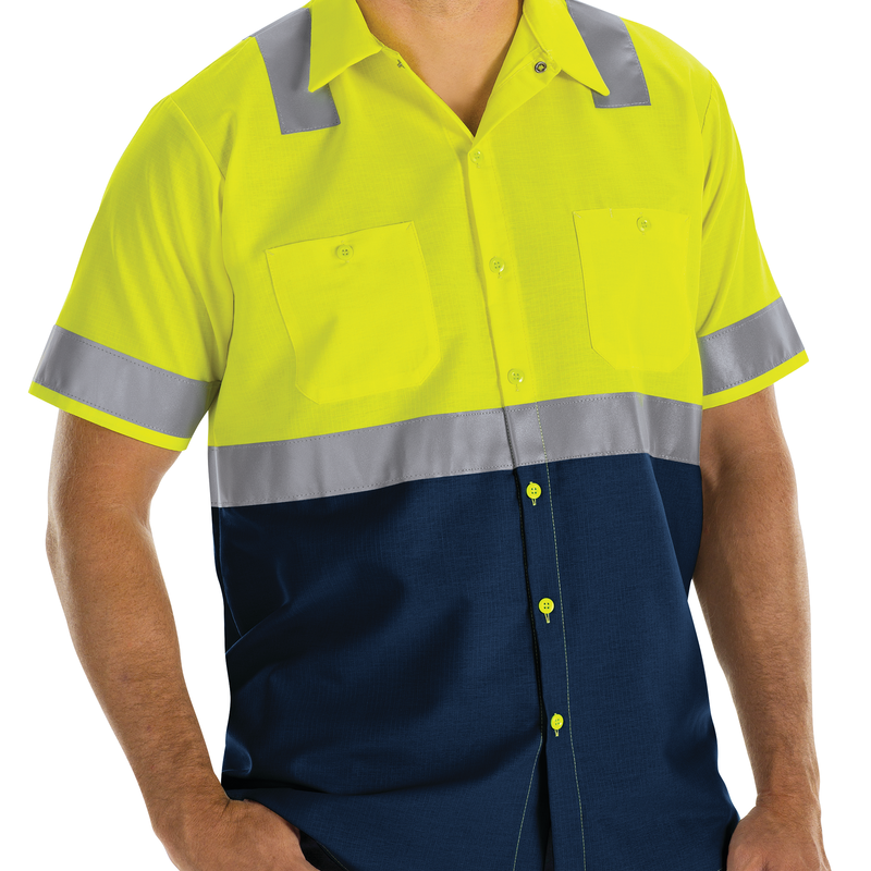 Men's Hi-Visibility Short Sleeve Color Block Ripstop Work Shirt - Type R, Class 2 image number 2