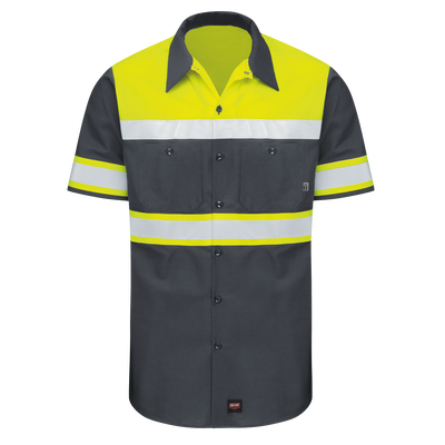 Men's Hi-Visibility Short Sleeve Color Block Ripstop Work Shirt - Type O, Class 1