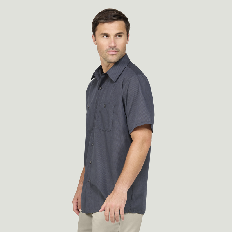 Men's Short Sleeve Geometric Microcheck Work Shirt image number 5