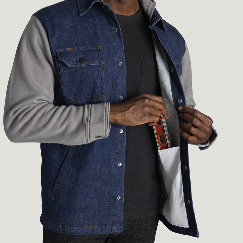 Men’s Denim and Fleece Hooded Shirt Jacket image number 11