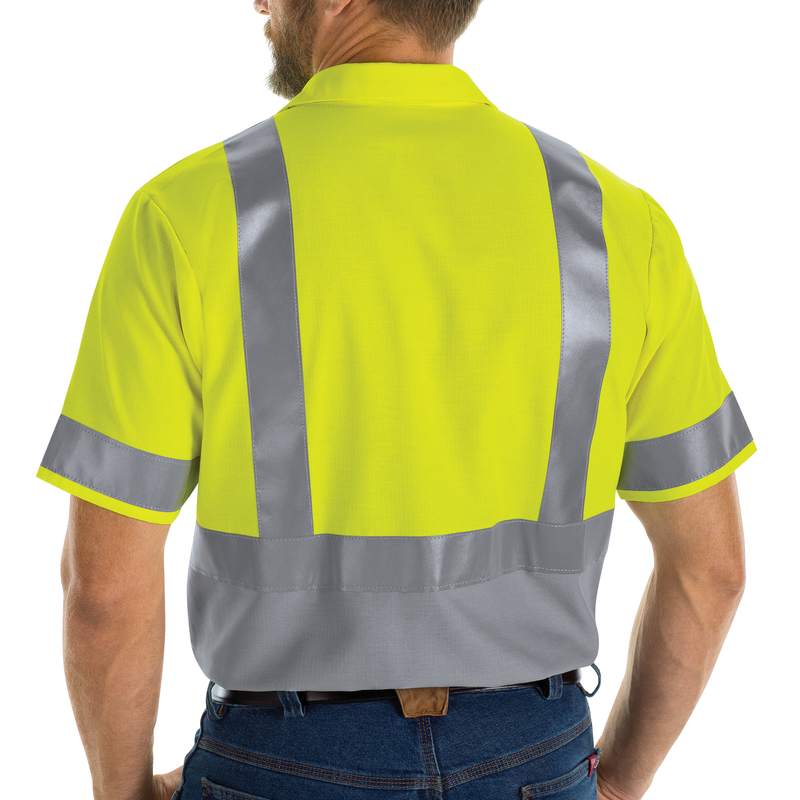 MEN'S HI-VISIBILITY SHORT SLEEVE COLOR BLOCK RIPSTOP WORK SHIRT - TYPE R, CLASS 2 image number 4