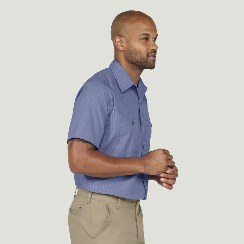 Men's Short Sleeve Geometric Microcheck Work Shirt image number 7