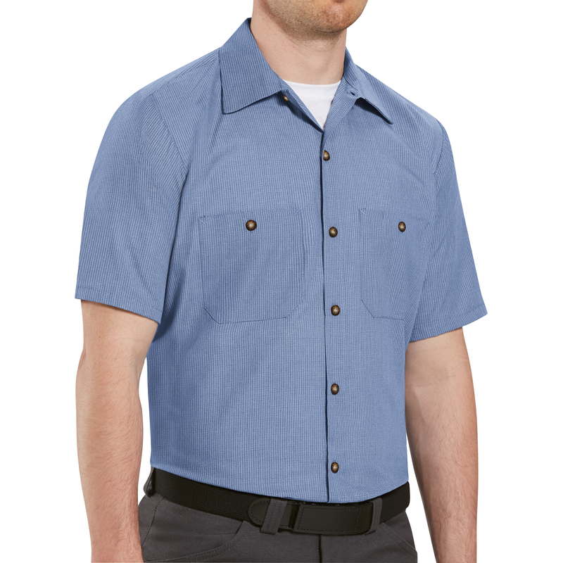 Men's Short Sleeve Geometric Microcheck Work Shirt image number 2