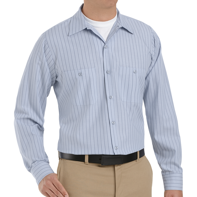 Men's Long Sleeve Industrial Striped Work Shirt image number 3
