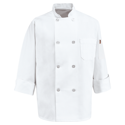 Eight Pearl Button Chef Coat with Thermometer Pocket