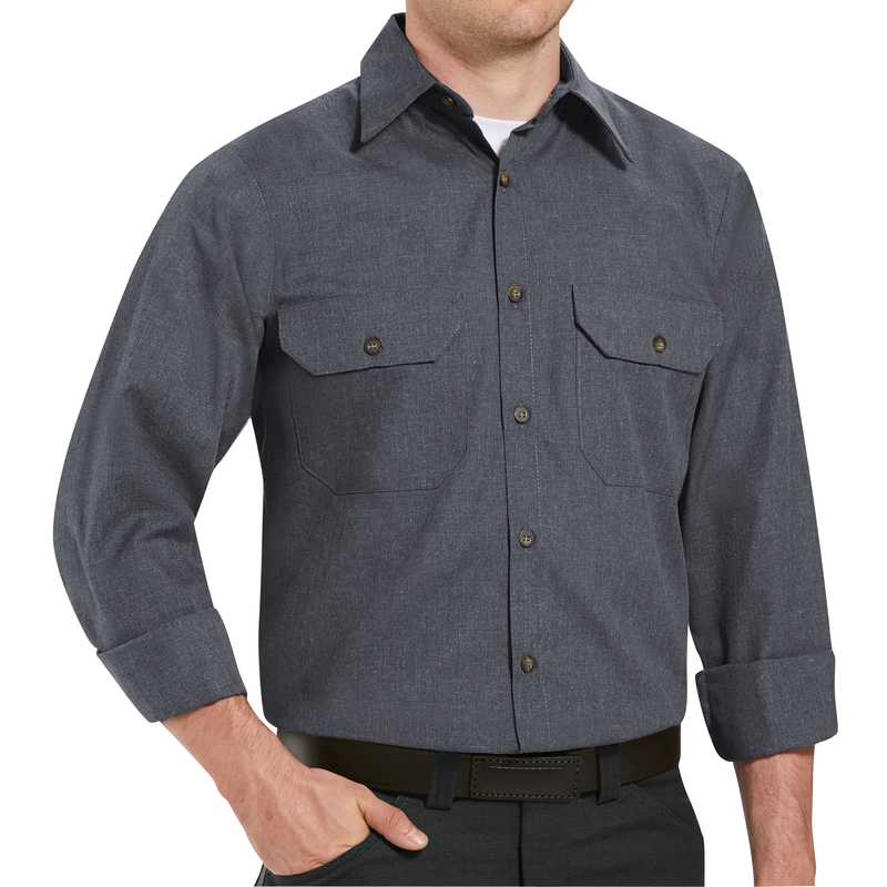 Men's Long Sleeve Uniform Shirt - Heathered Poplin | Red Kap
