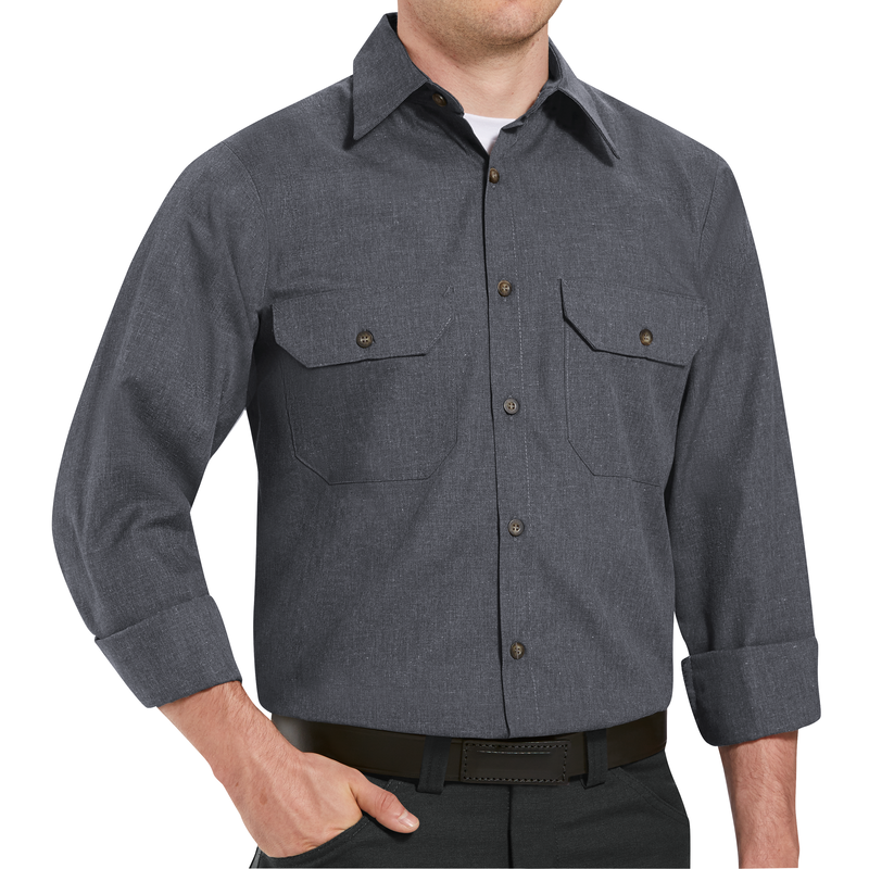 Men's Long Sleeve Heathered Poplin Uniform Shirt image number 2