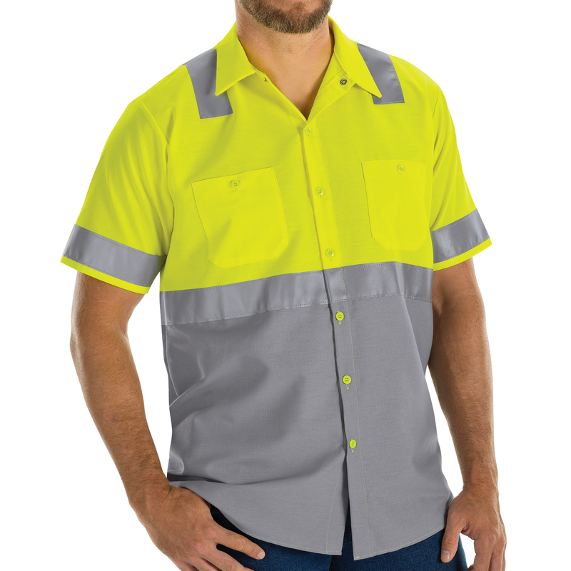 MEN'S HI-VISIBILITY SHORT SLEEVE COLOR BLOCK RIPSTOP WORK SHIRT - TYPE R, CLASS 2 image number 3