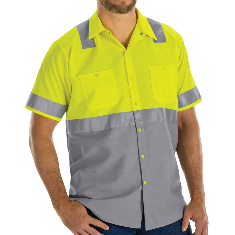 Men's High Visibility Short Sleeve Color Block Ripstop Work Shirt - Type R, Class 2 image number 3