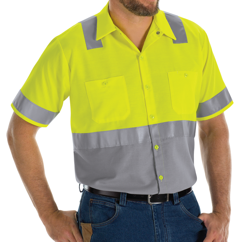 MEN'S HI-VISIBILITY SHORT SLEEVE COLOR BLOCK RIPSTOP WORK SHIRT - TYPE R, CLASS 2 image number 2