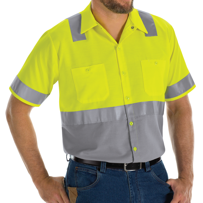 MEN'S HI-VISIBILITY SHORT SLEEVE COLOR BLOCK RIPSTOP WORK SHIRT - TYPE R, CLASS 2 image number 3