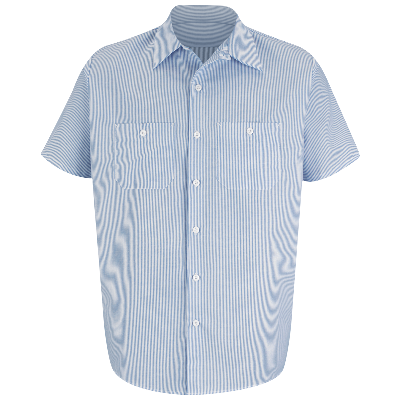 Red Kap Mens Short Sleeve Stripe Work Shirt White Blue 