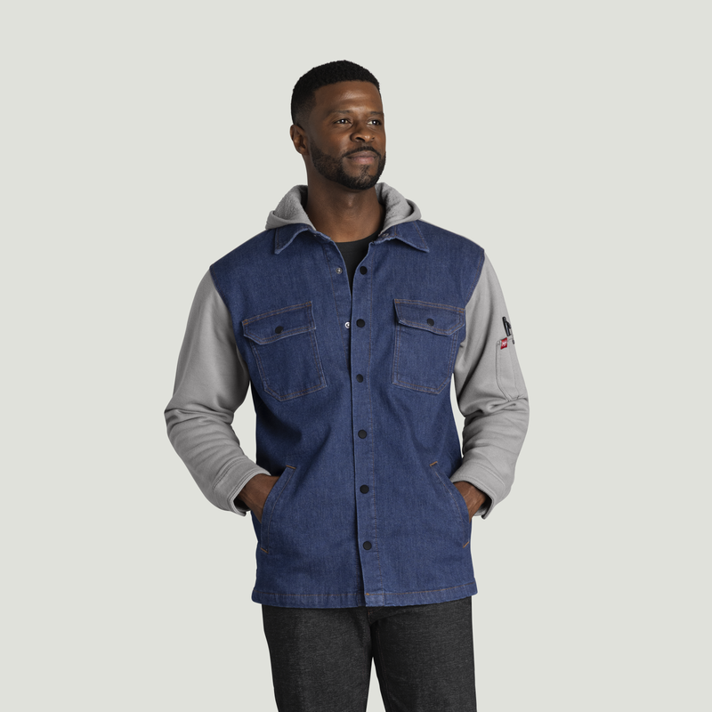 Men’s Denim and Fleece Hooded Shirt Jacket image number 1
