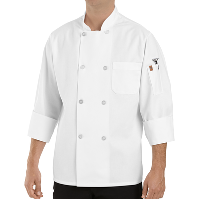 Eight Pearl Button Chef Coat with Thermometer Pocket