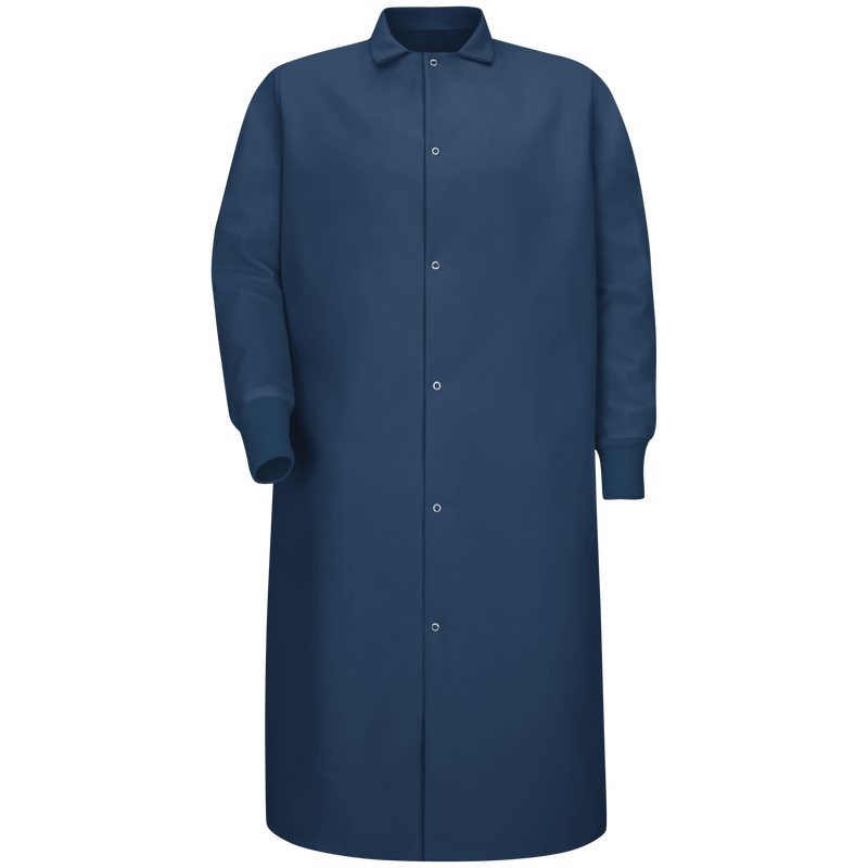 Gripper-Front Spun Polyester Pocketless Butcher Coat with Knit Cuffs image number 0