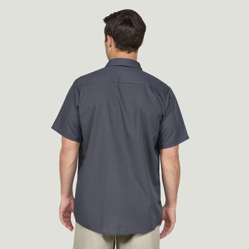 Men's Short Sleeve Geometric Microcheck Work Shirt image number 3