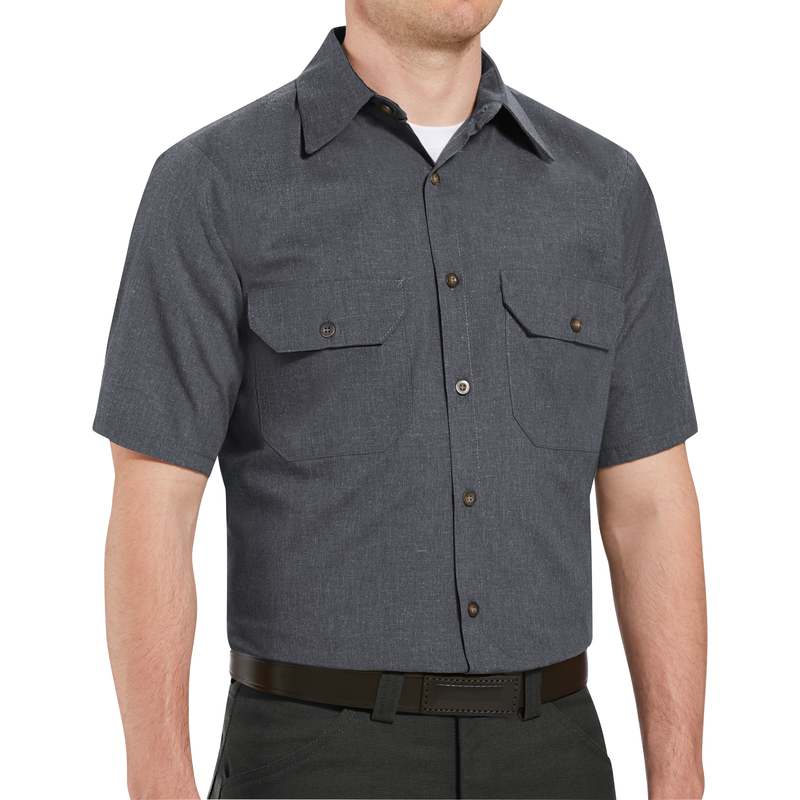 Men's Short Sleeve Heathered Poplin Uniform Shirt image number 3
