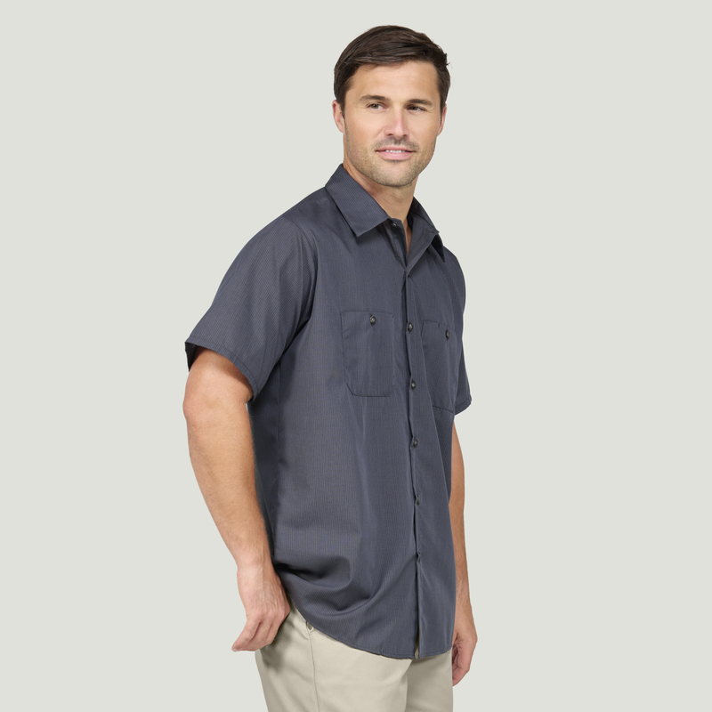 Men's Short Sleeve Geometric Microcheck Work Shirt image number 8