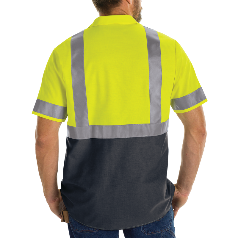 Men's High Visibility Short Sleeve Color Block Ripstop Work Shirt - Type R, Class 2 image number 6