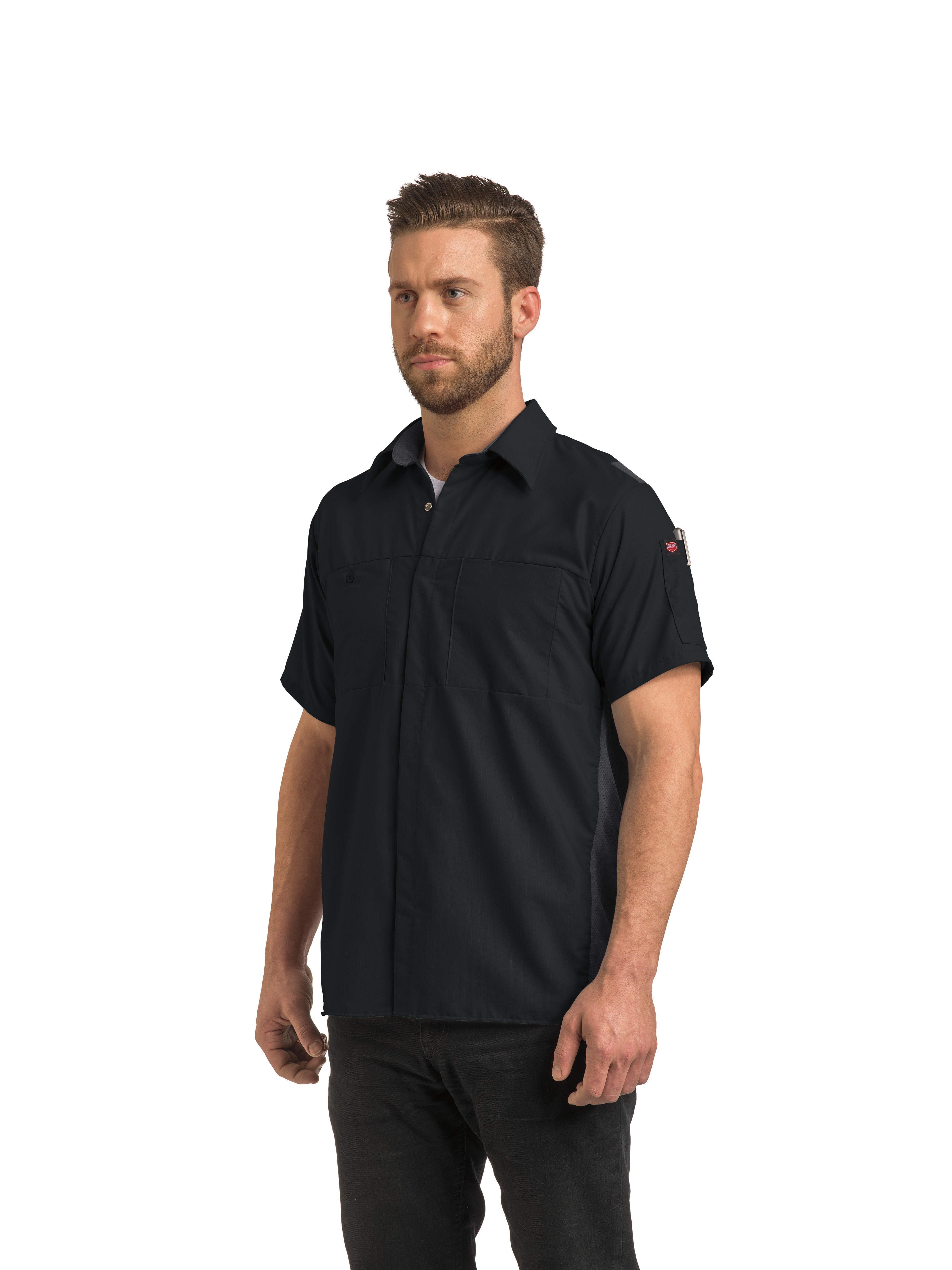 Charcoal/Yellow Red Kap Men's Short Sleeve Performance Plus Shop Work Shirt 