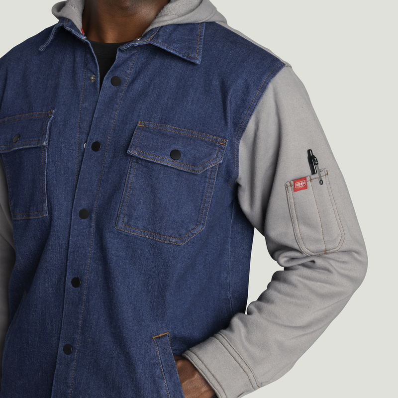Men’s Denim and Fleece Hooded Shirt Jacket image number 10