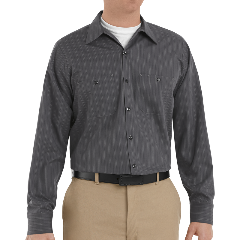 Men's Long Sleeve Industrial Striped Work Shirt image number 4