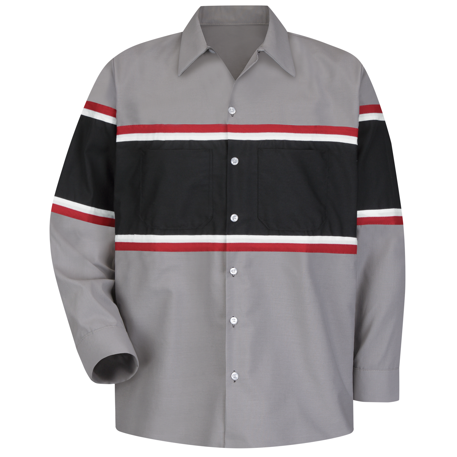 GM Red Kap Uniform Mechanic Work Button Down Long Sleeve Shirt  Black/Gray 