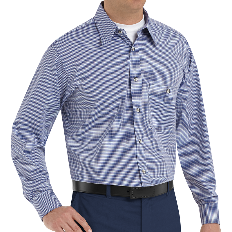 Men's Long Sleeve Mini-Plaid Uniform Shirt image number 3