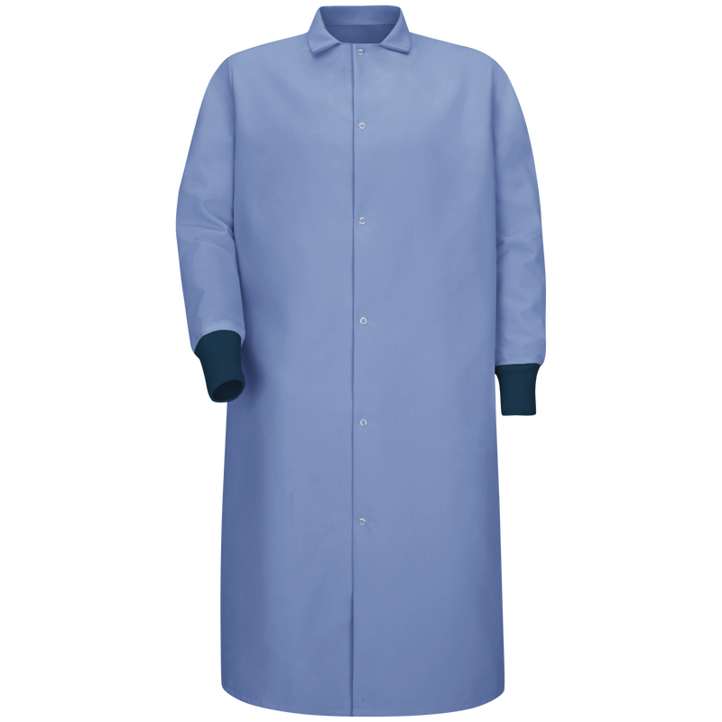 Gripper-Front Spun Polyester Pocketless Butcher Coat with Knit Cuffs image number 0