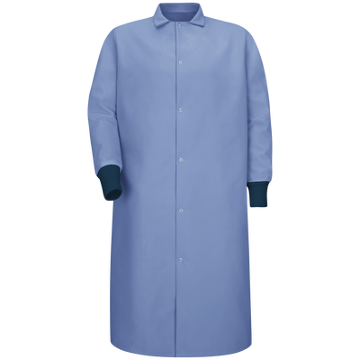 Gripper-Front Spun Polyester Pocketless Butcher Coat with Knit Cuffs