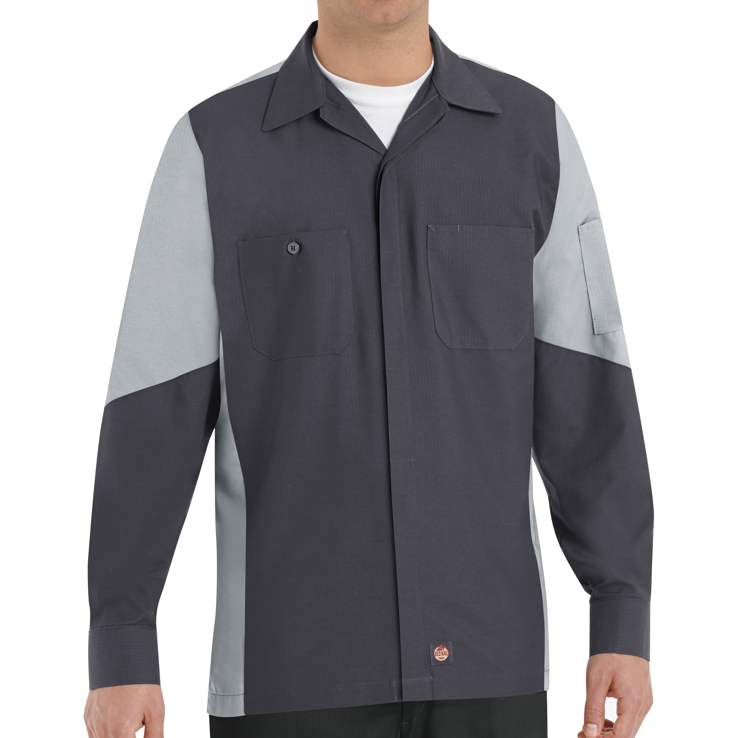 Red Kap mens Long Sleeve Two-Tone Crew Shirt Charcoal/Grey Large 