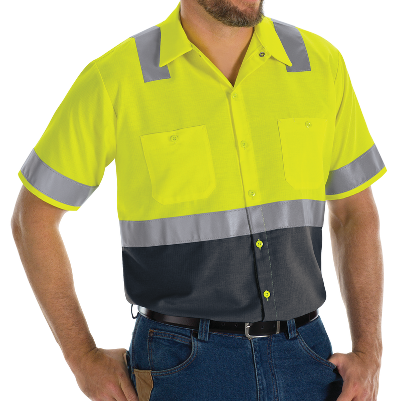 Men's High Visibility Short Sleeve Color Block Ripstop Work Shirt - Type R, Class 2 image number 4