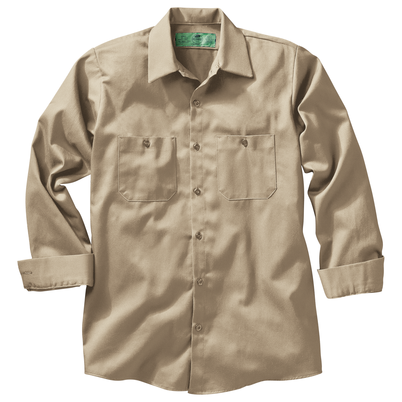New Red Kap Performance 100% Cotton Grey Pocketless Long Sleeve Men's Work Shirt 