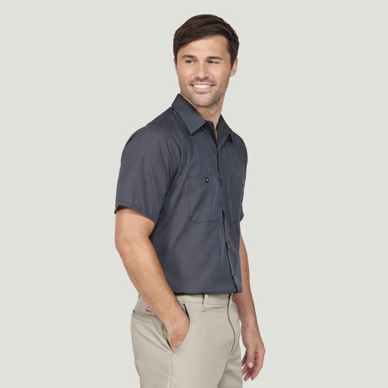 Men's Short Sleeve Geometric Microcheck Work Shirt image number 7