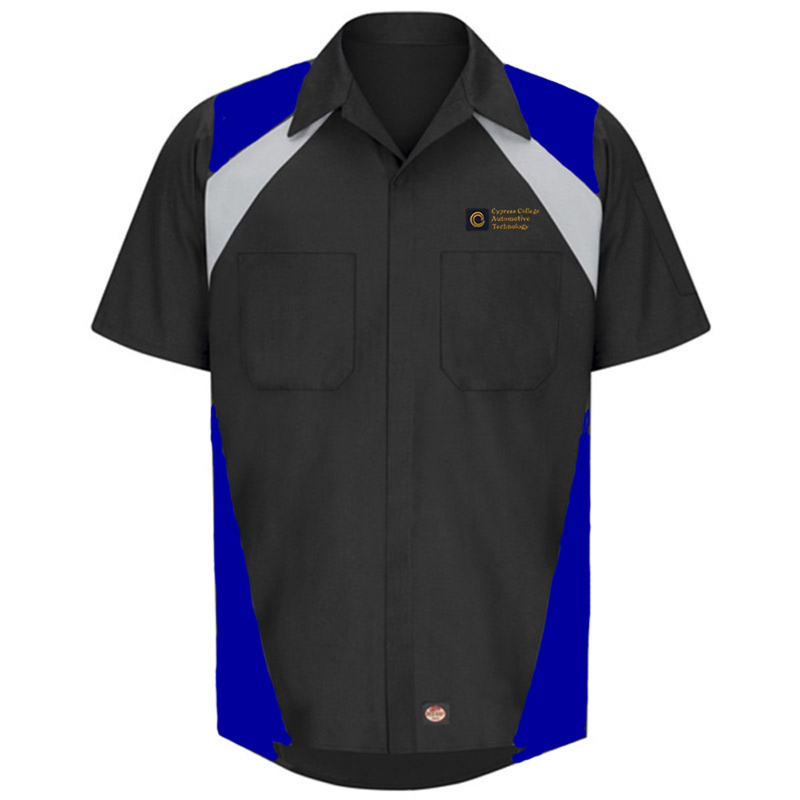 Red Kap Men's Motorsports Shirt - Silver/Black Short Sleeve Button-Up Work Shirt, Moisture-Wicking & Stain-Resistant