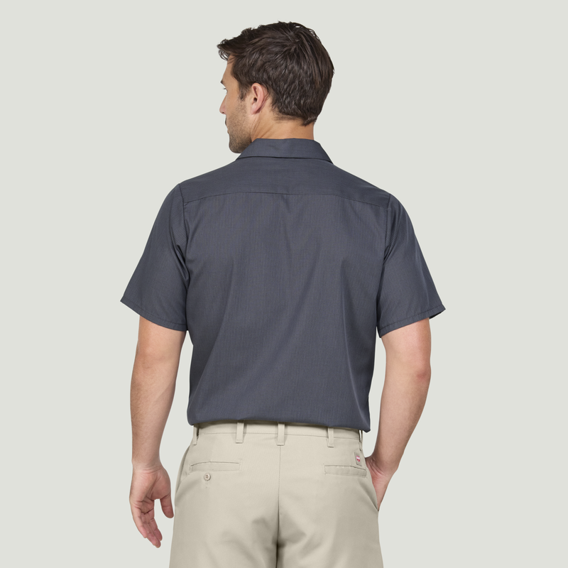 Men's Short Sleeve Geometric Microcheck Work Shirt image number 4