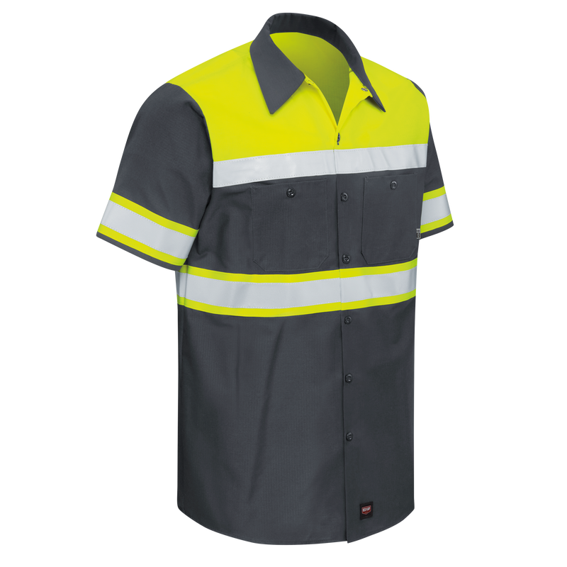 Men's Hi-Visibility Short Sleeve Color Block Ripstop Work Shirt - Type O, Class 1 image number 2