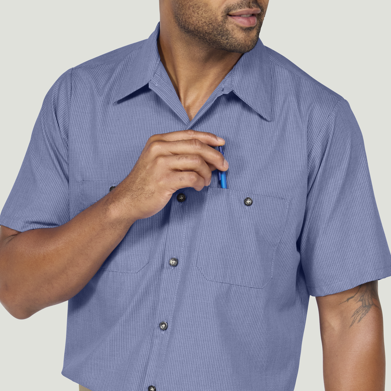 Men's Short Sleeve Geometric Microcheck Work Shirt image number 11