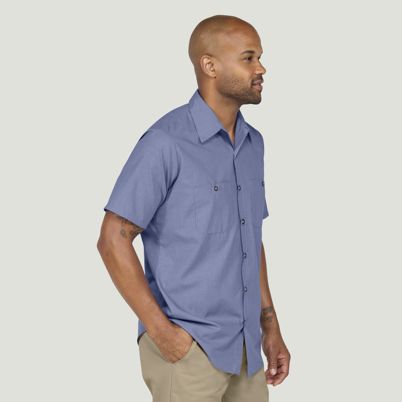 Men's Short Sleeve Geometric Microcheck Work Shirt image number 8