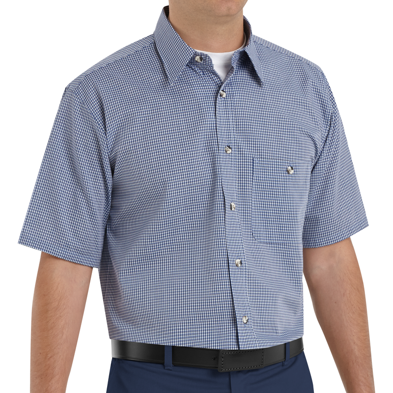 Men's Short Sleeve Mini-Plaid Uniform Shirt image number 3