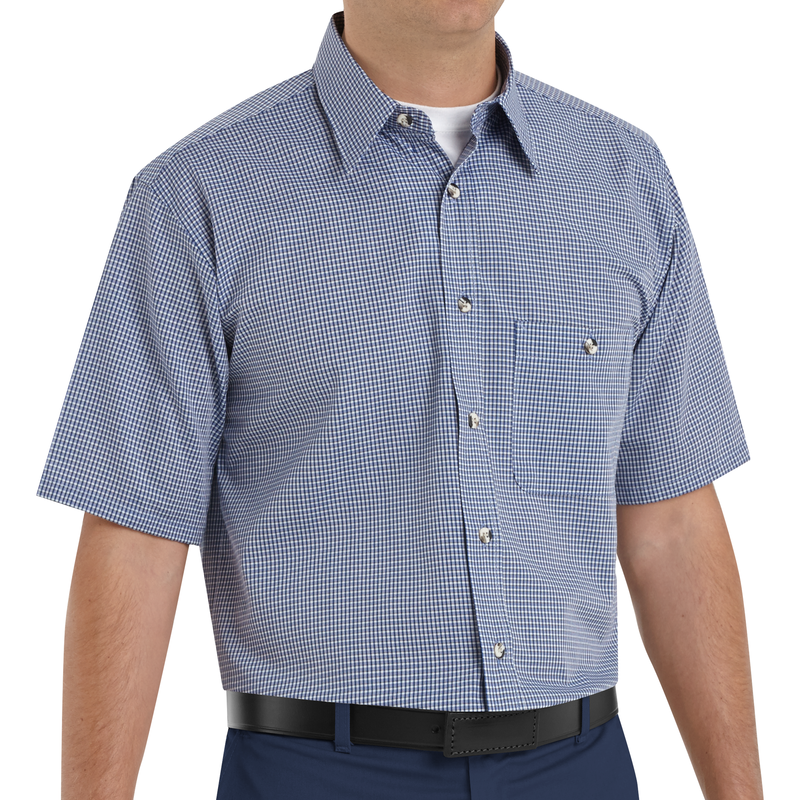 Men's Short Sleeve Mini-Plaid Uniform Shirt image number 2