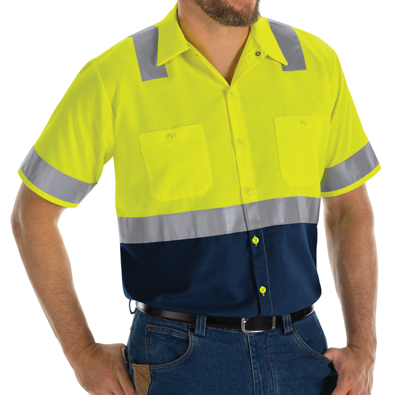 MEN'S HI-VISIBILITY SHORT SLEEVE COLOR BLOCK RIPSTOP WORK SHIRT - TYPE R, CLASS 2 image number 2