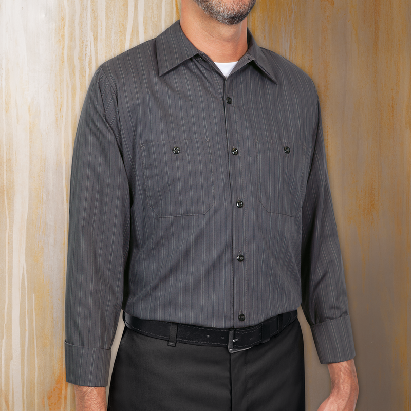 Men's Long Sleeve Industrial Striped Work Shirt image number 3