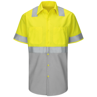 Men's High Visibility Short Sleeve Color Block Ripstop Work Shirt - Type R, Class 2